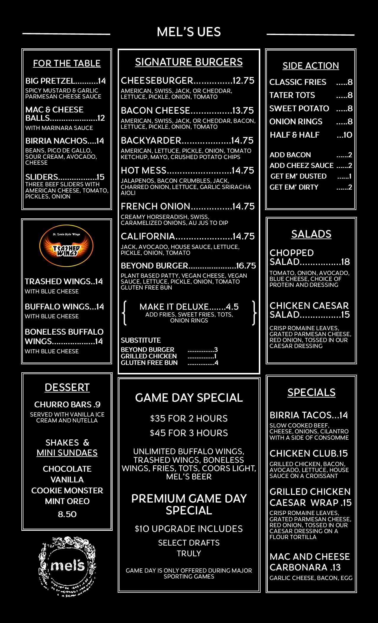 Mel's UES Menu  